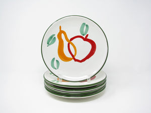edgebrookhouse - Vintage Italian Hand-Painted Pottery Salad Plates with Apple Pear Design - 5 Pieces