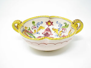 edgebrookhouse - Vintage Italian Pottery Double Handled Bowl with Hand-Painted Raffaellesco Pattern