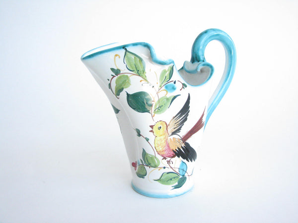 edgebrookhouse - Vintage Italian Pottery Pitcher with Bird and Floral Design