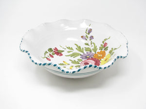 edgebrookhouse - Vintage Italian Pottery Ruffled Serving Bowl with Hand-Painted Floral Pattern