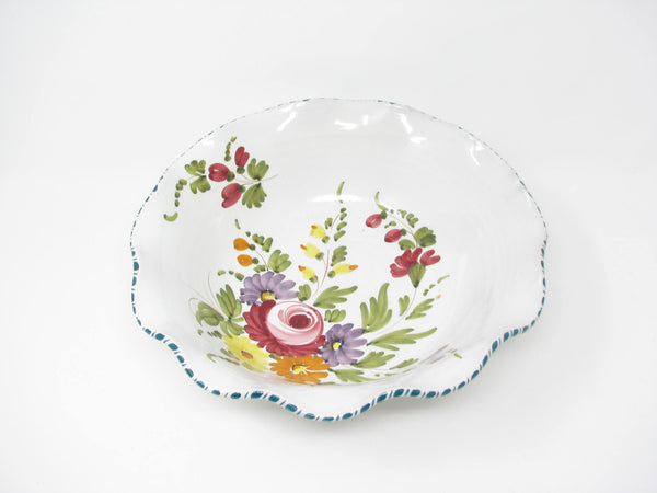 edgebrookhouse - Vintage Italian Pottery Ruffled Serving Bowl with Hand-Painted Floral Pattern