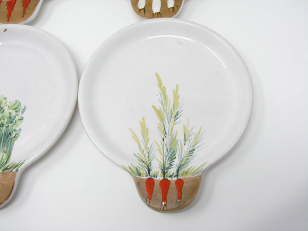 edgebrookhouse - Vintage Italian Pottery Salad Plates Featuring Growing Garden Herbs and Vegetables - 4 Pieces