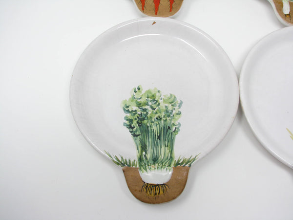 edgebrookhouse - Vintage Italian Pottery Salad Plates Featuring Growing Garden Herbs and Vegetables - 4 Pieces