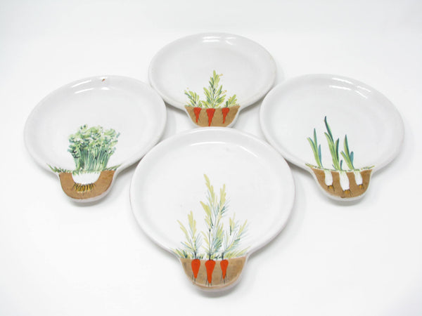 edgebrookhouse - Vintage Italian Pottery Salad Plates Featuring Growing Garden Herbs and Vegetables - 4 Pieces