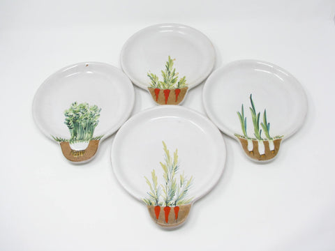 edgebrookhouse - Vintage Italian Pottery Salad Plates Featuring Growing Garden Herbs and Vegetables - 4 Pieces