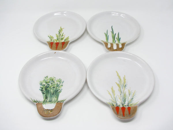 edgebrookhouse - Vintage Italian Pottery Salad Plates Featuring Growing Garden Herbs and Vegetables - 4 Pieces