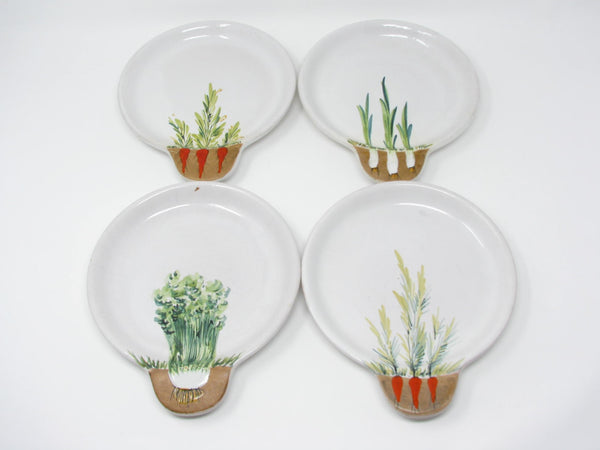 edgebrookhouse - Vintage Italian Pottery Salad Plates Featuring Growing Garden Herbs and Vegetables - 4 Pieces