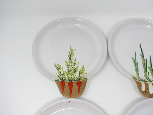 edgebrookhouse - Vintage Italian Pottery Salad Plates Featuring Growing Garden Herbs and Vegetables - 4 Pieces