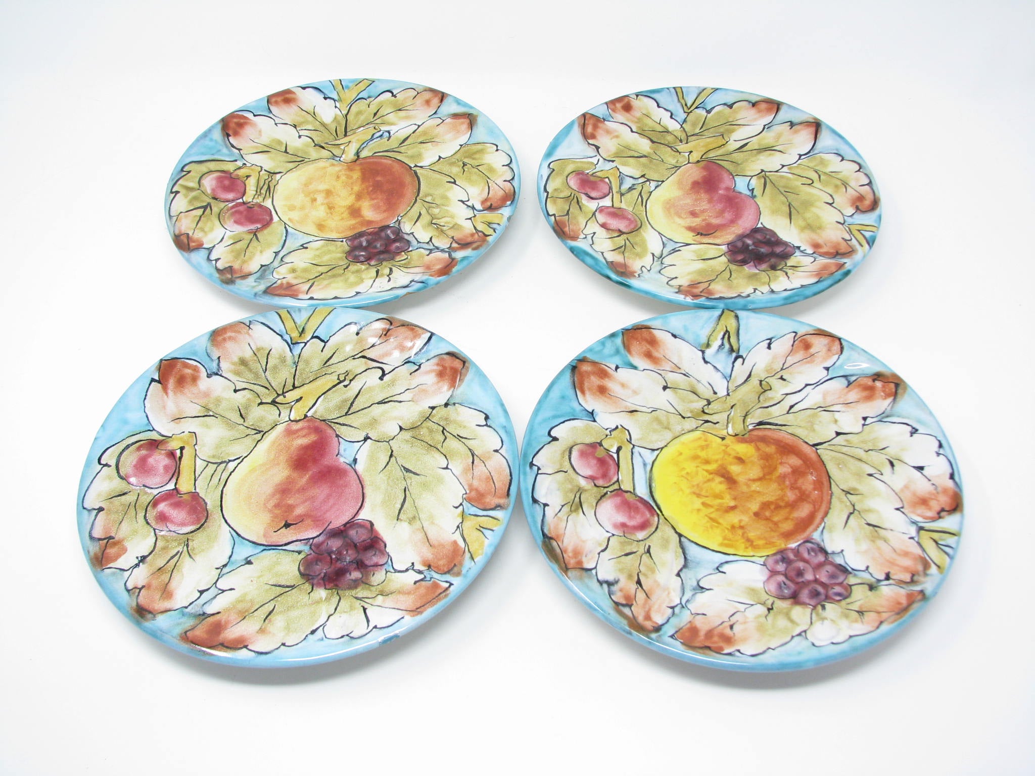 edgebrookhouse - Vintage Italian Pottery Salad Plates with Hand-Painted Fruit Designs - 4 Pieces