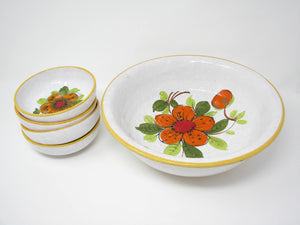 edgebrookhouse - Vintage Italian Pottery Serving Bowl Set with Floral Design - 5 Pieces