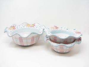edgebrookhouse - Vintage Italian Pottery Serving Bowls with Plaid Design and Ruffled Edge - Set of 3