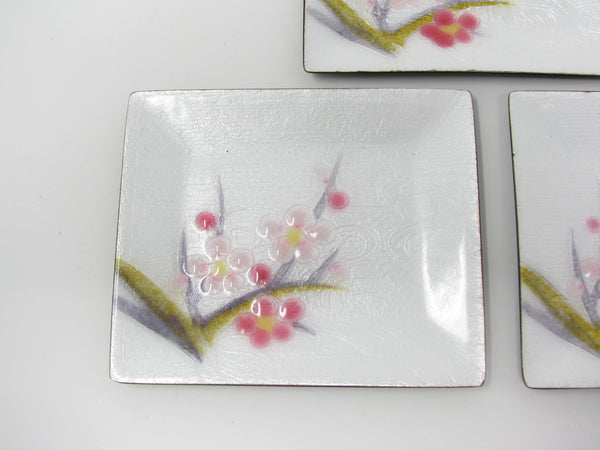 edgebrookhouse - Vintage Japanese Enamel Rectangular Dishes with Floral Pattern - 5 Pieces