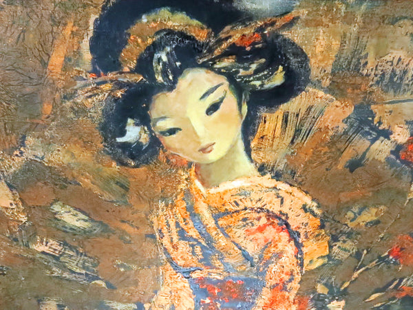 edgebrookhouse - Vintage Jean Maio (1924-1987) Oil Painting on Canvas - Seated Japanese Lady in Kimono