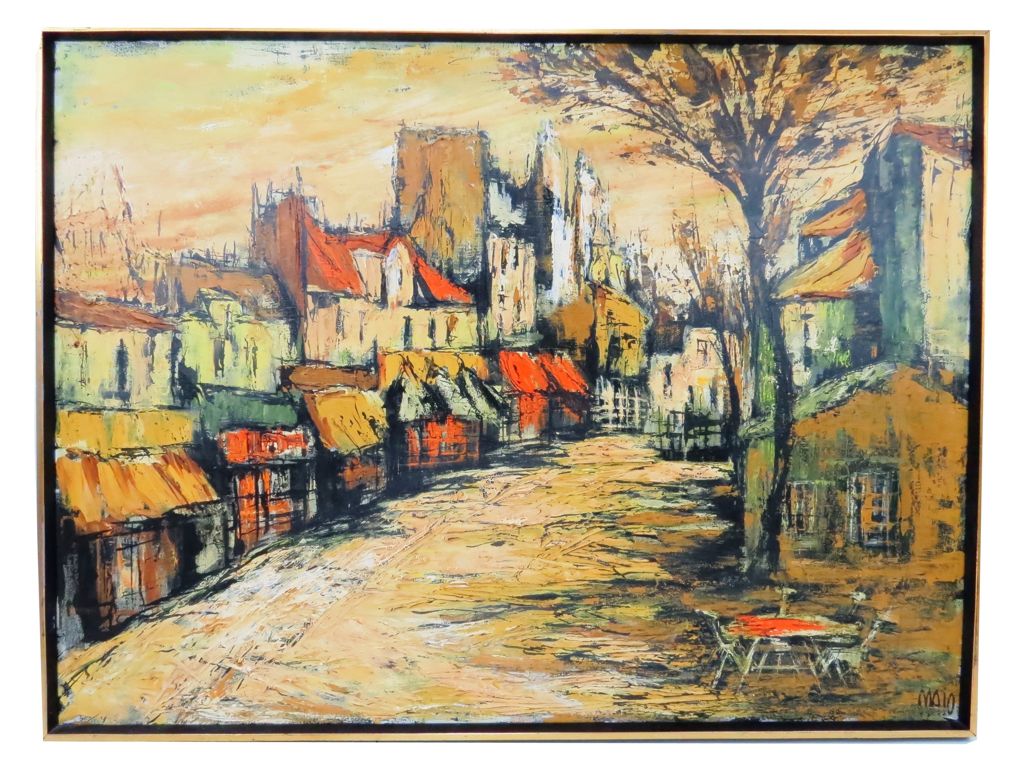 edgebrookhouse - Vintage Jean Maio (1924-1987) Oil Painting on Canvas - Village Street Scene