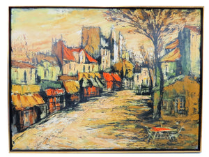 edgebrookhouse - Vintage Jean Maio (1924-1987) Oil Painting on Canvas - Village Street Scene