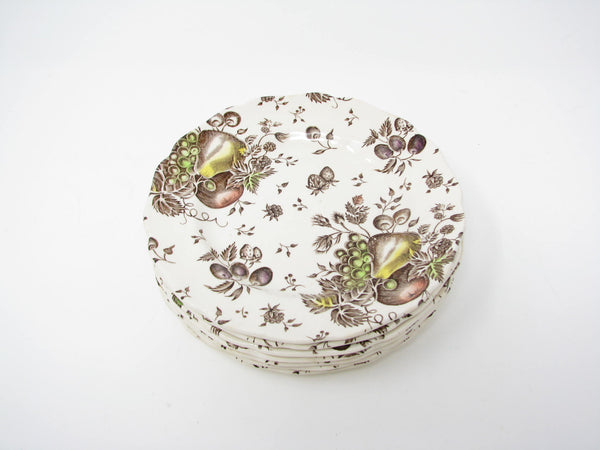 edgebrookhouse - Vintage Johnson Brothers Autumn's Delight Scalloped Bread or Dessert Plates with Fruit - 7 Pieces