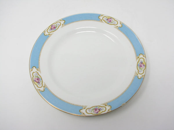 edgebrookhouse - Vintage Johnson Brothers Earthenware Salad Plates with Aqua Blue Band and Rose Design - 7 Pieces