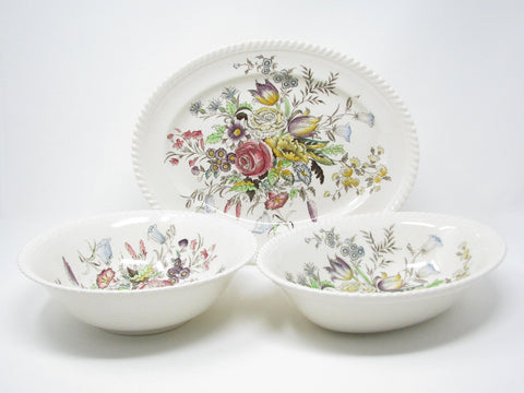 edgebrookhouse - Vintage Johnson Brothers Garden Bouquet Serving Platter and Serving Bowls - 3 Pieces