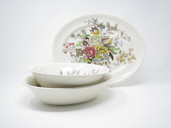 edgebrookhouse - Vintage Johnson Brothers Garden Bouquet Serving Platter and Serving Bowls - 3 Pieces