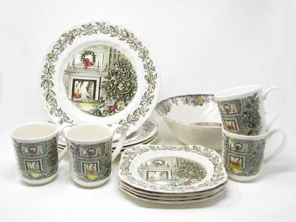 edgebrookhouse - Vintage Johnson Brothers Merry Christmas Tree Holiday Dinnerware Set - 13 Pieces