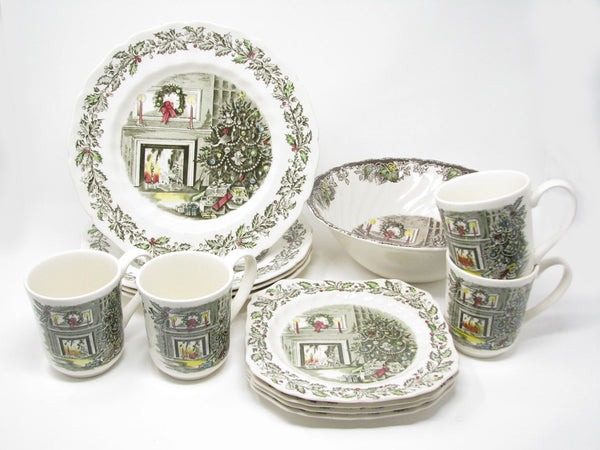 edgebrookhouse - Vintage Johnson Brothers Merry Christmas Tree Holiday Dinnerware Set - 13 Pieces
