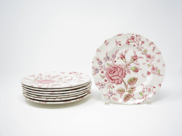 edgebrookhouse - Vintage Johnson Brothers Rose Chintz Pink Bread Plates - Set of 8