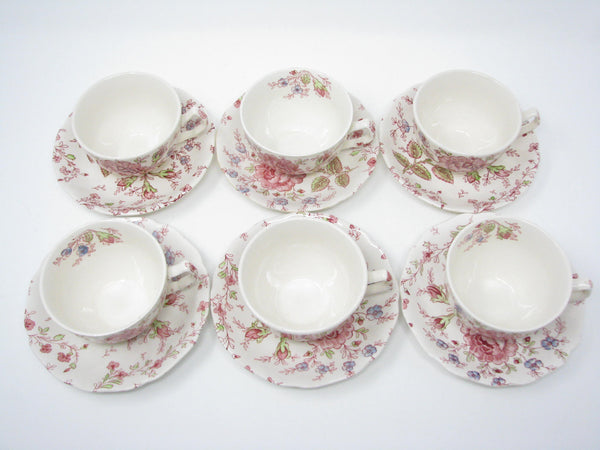 edgebrookhouse - Vintage Johnson Brothers Rose Chintz Pink Cups & Saucers Mix - 6 Sets