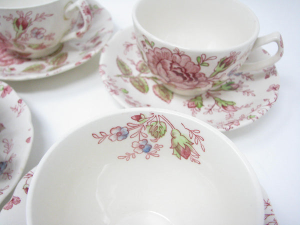 edgebrookhouse - Vintage Johnson Brothers Rose Chintz Pink Cups & Saucers Mix - 6 Sets