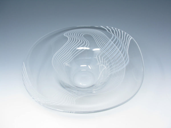 edgebrookhouse - Vintage Kosta Boda Vicke Lindstrand Freeform Wavy Glass Centerpiece Bowl with White Threads Signed