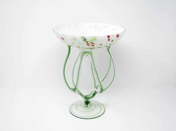 edgebrookhouse - Vintage Krosno Jozefina Poland Art Glass Octopus Jellyfish Compote Bowl in Green, White and Red