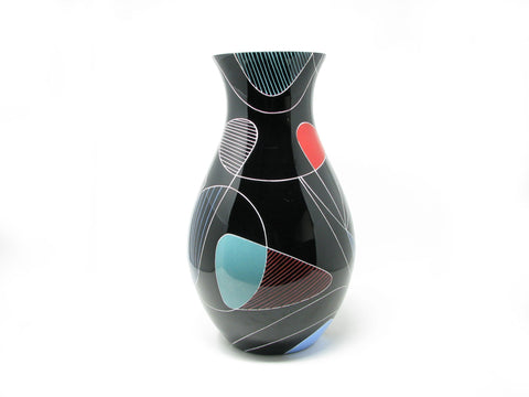 edgebrookhouse - Vintage Kunstglass Ilmenau Large Hand-Painted Black Glass Vase Made in Germany