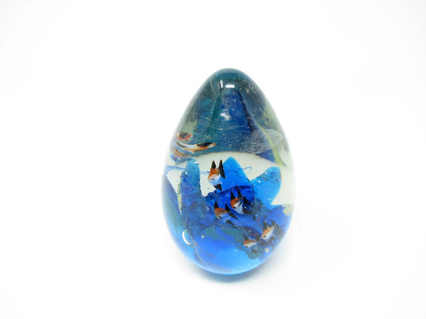 edgebrookhouse - Vintage Large Art Glass Egg-Shaped Paperweight with Fish