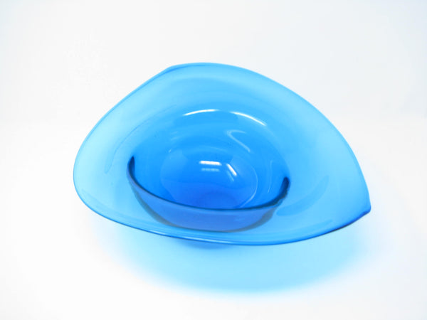 edgebrookhouse - Vintage Large Asymmetrical Blown Turquoise Glass Centerpiece Bowl