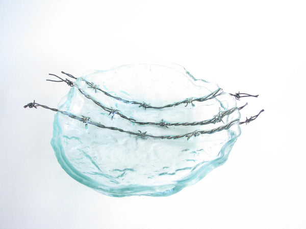 edgebrookhouse - Vintage Large Fused Glass Art Centerpiece Bowl with Barbed Wire