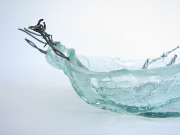 edgebrookhouse - Vintage Large Fused Glass Art Centerpiece Bowl with Barbed Wire
