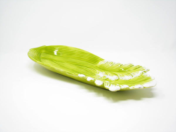 edgebrookhouse - Vintage Large Green Celery Shaped Ceramic Platter Signed LAV