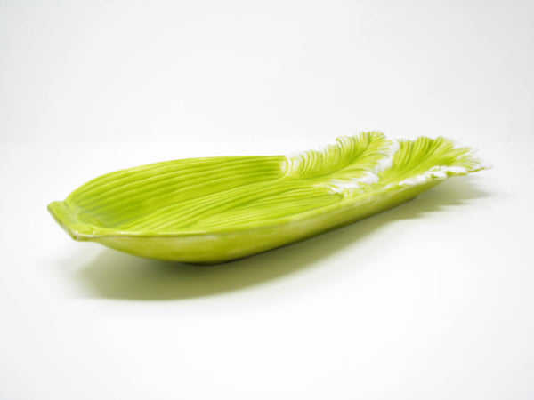 edgebrookhouse - Vintage Large Green Celery Shaped Ceramic Platter Signed LAV