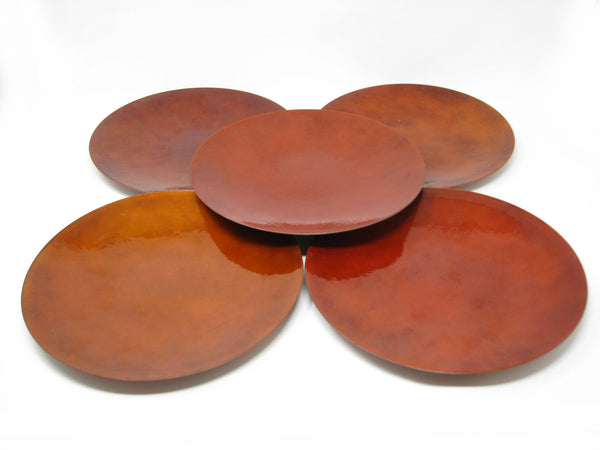 edgebrookhouse - Vintage Large Hand-Crafted Blood Orange Enameled Metal Plates - 5 Pieces