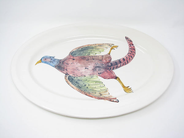 edgebrookhouse - Vintage Large Italian Ceramic Platter with Colorful Pheasant Design