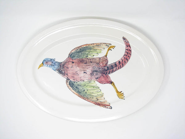 edgebrookhouse - Vintage Large Italian Ceramic Platter with Colorful Pheasant Design