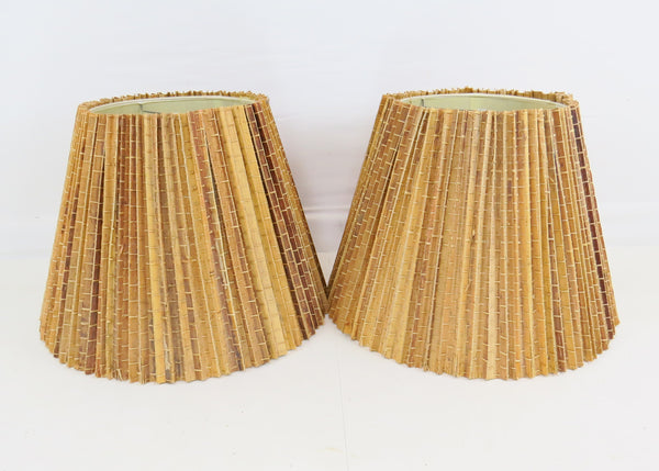 edgebrookhouse - Vintage Large Terracotta Southwestern Style Lamp With Bamboo Shade - a Pair
