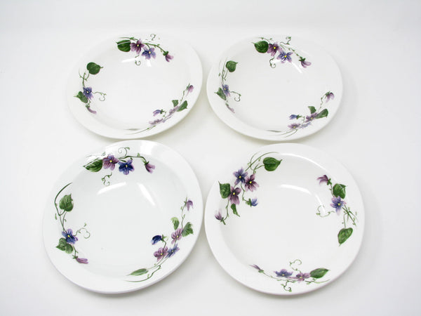 edgebrookhouse - Vintage Lefton Sweet Violets Organic Shaped Earthenware Bowls with Hand-Painted Purple Flowers - 4 Pieces