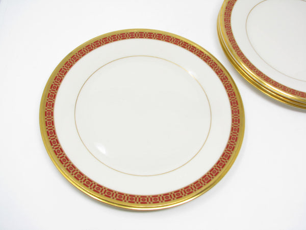 edgebrookhouse - Vintage Lenox Dimensions Ivory China Dinner Plates with Dark Pink and Gold Trim - 4 Pieces