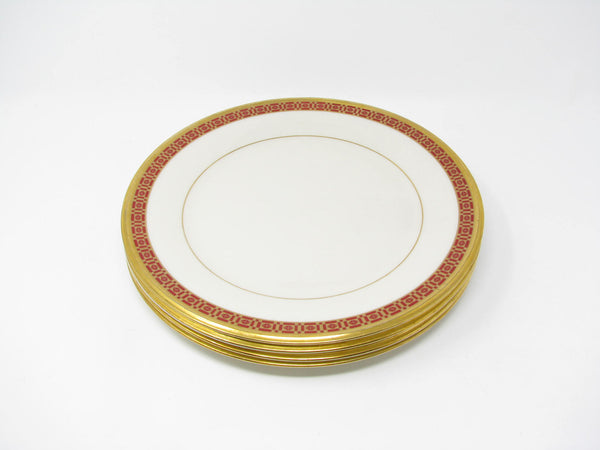 edgebrookhouse - Vintage Lenox Dimensions Ivory China Dinner Plates with Dark Pink and Gold Trim - 4 Pieces
