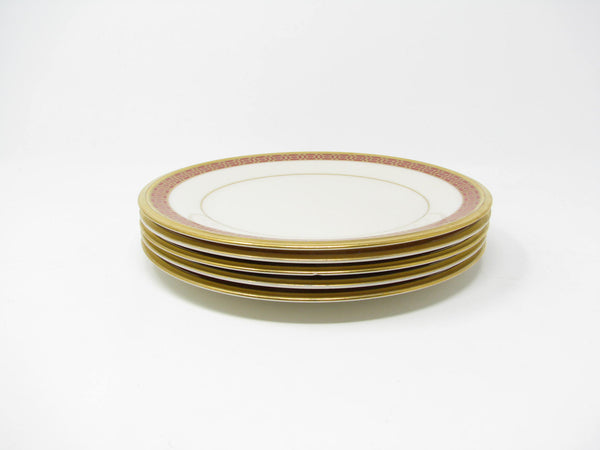 edgebrookhouse - Vintage Lenox Dimensions Ivory China Salad Plates with Dark Pink and Gold Trim - 5 Pieces