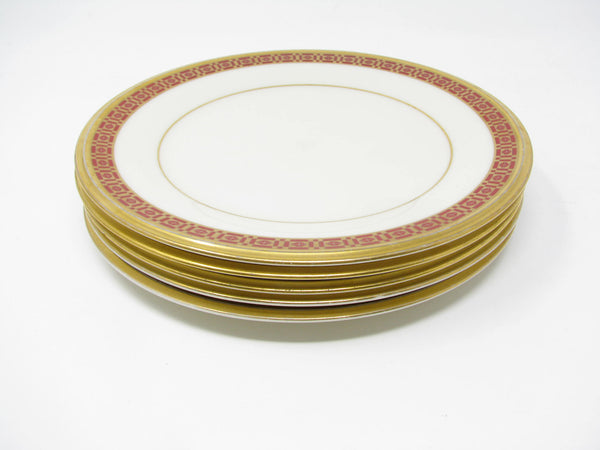 edgebrookhouse - Vintage Lenox Dimensions Ivory China Salad Plates with Dark Pink and Gold Trim - 5 Pieces