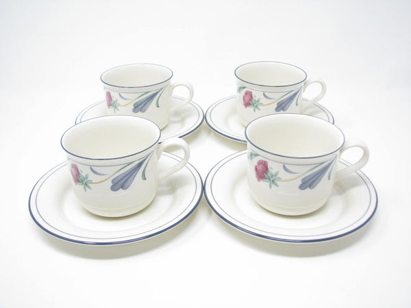 edgebrookhouse - Vintage Lenox Poppies on Blue Flat Cups & Saucers - 4 Sets