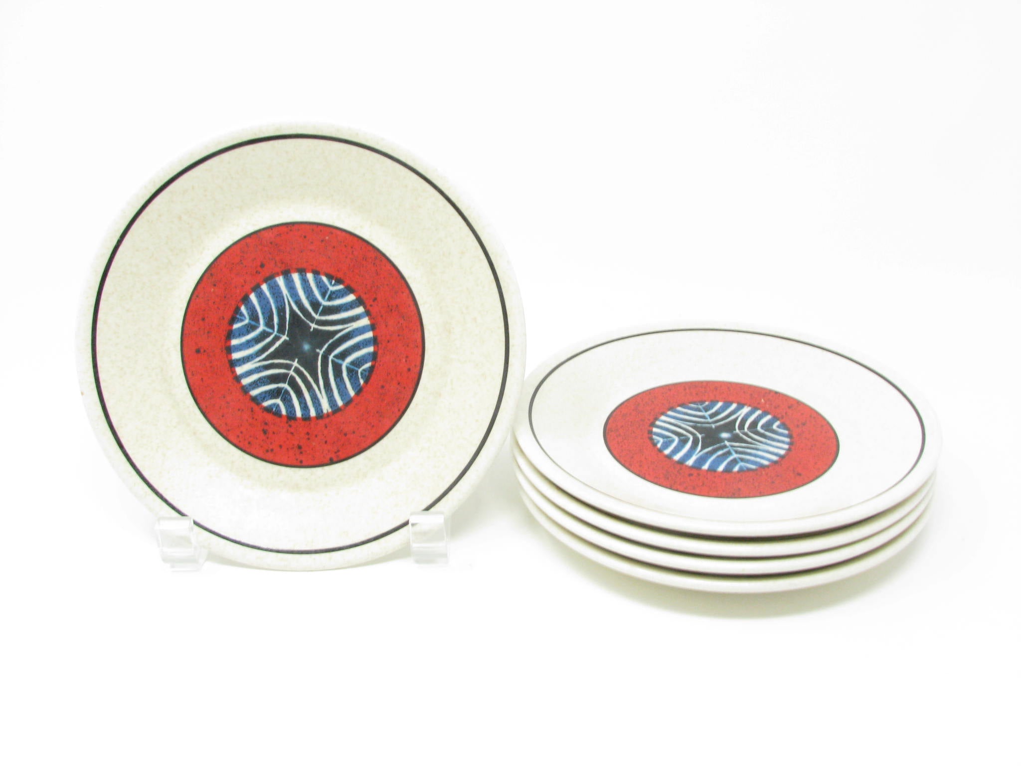 edgebrookhouse - Vintage Lenox Staccato Red and Blue Bread Dessert Plates - Set of 5