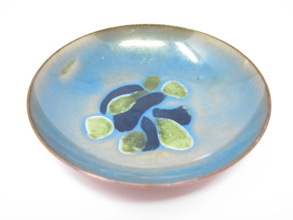 edgebrookhouse - Vintage Leon Statham Enameled Copper Dish with Abstract Blue Turquoise Design