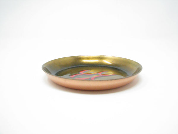 edgebrookhouse - Vintage Leon Statham Enameled Copper Dish with Abstract Copper Red Design